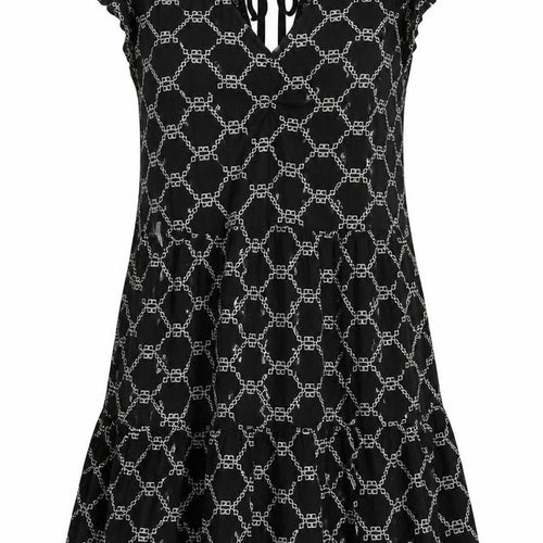M&S Women Black White Geometric Embroidered Fit & Flare Dress UK 14