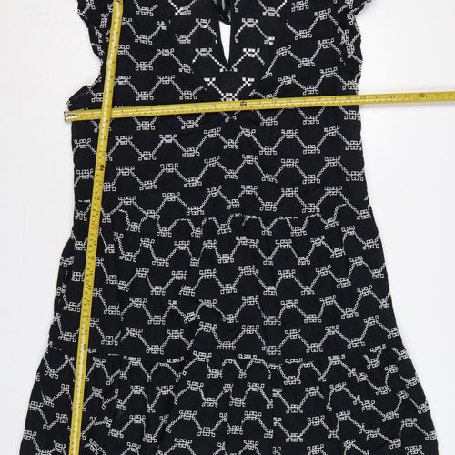 M&S Women Black White Geometric Embroidered Fit & Flare Dress UK 14