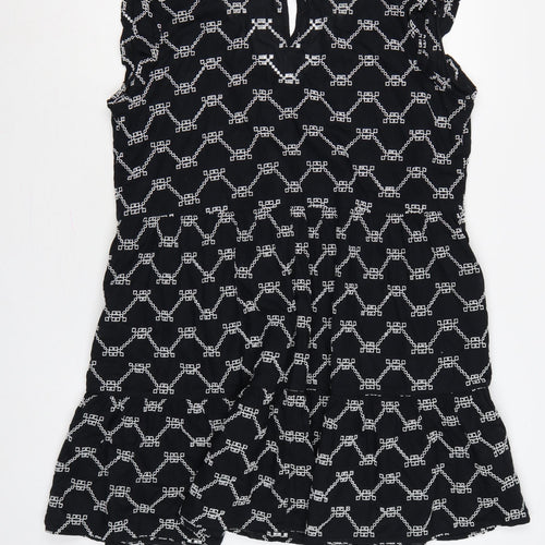 M&S Women Black White Geometric Embroidered Fit & Flare Dress UK 14