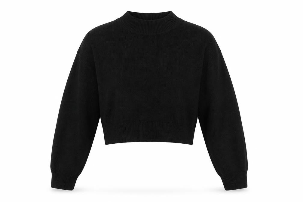 Front view of Divided H&M Women’s Black XS Cropped Mock Neck Knit jumper
