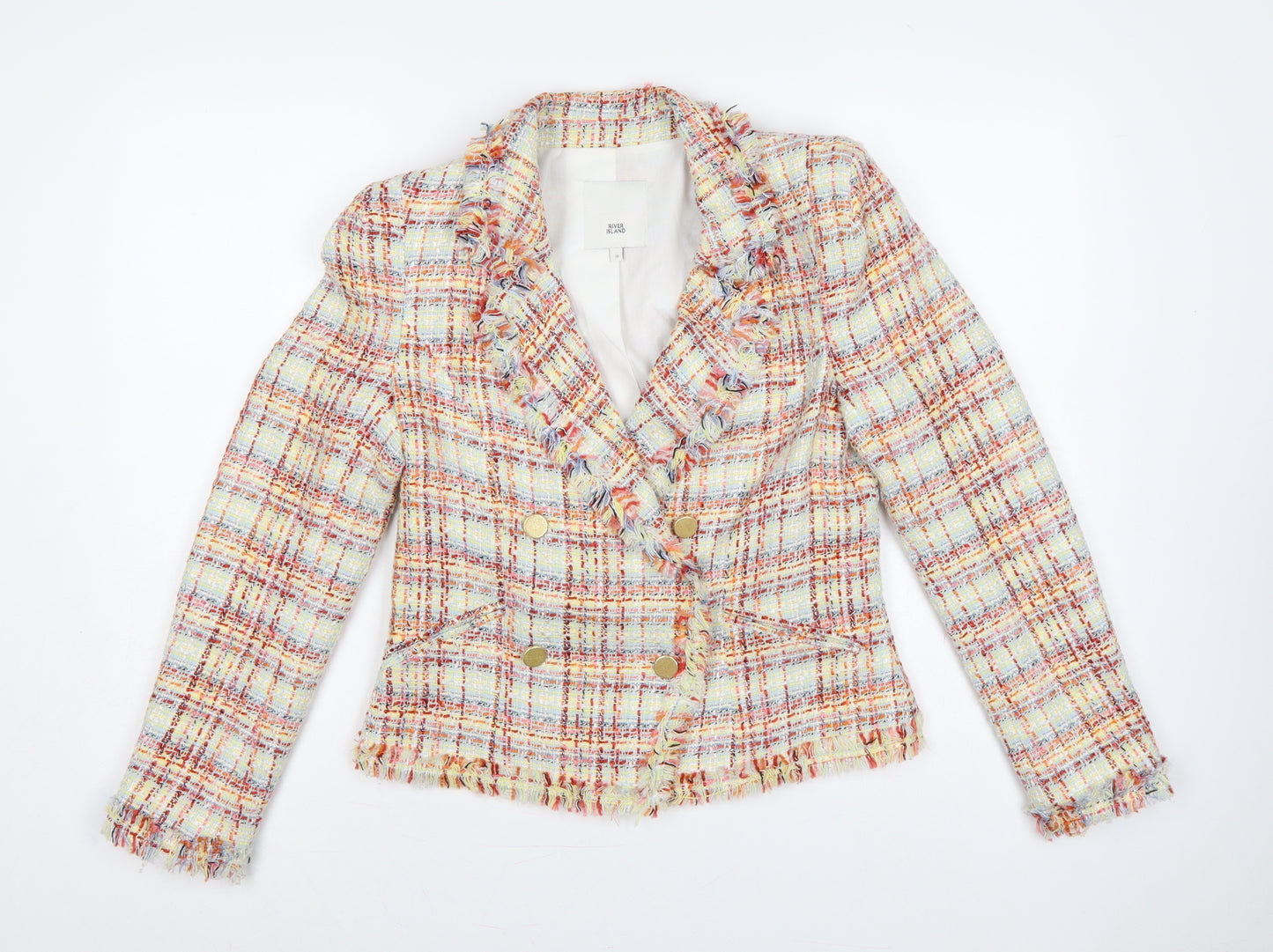 River Island Women Multicoloured UK 10 Bouclé Double-Breasted Blazer