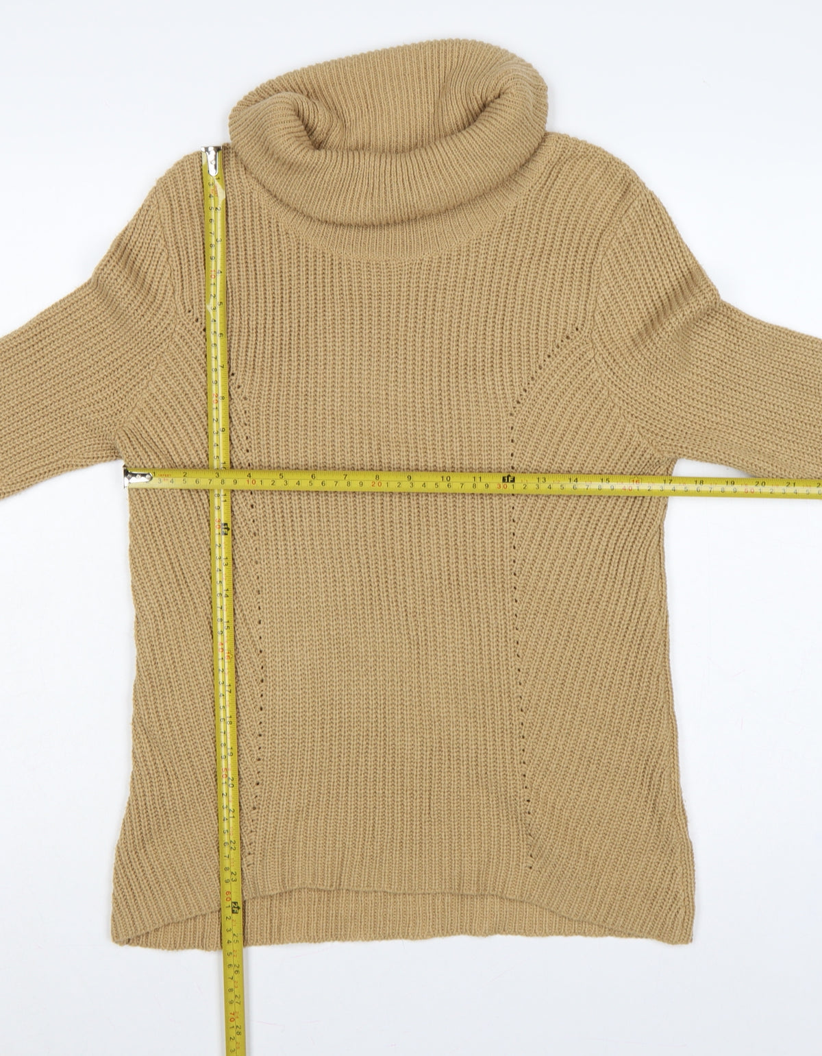 Close-up detail of BHS Women’s Beige, size UK 12, Roll Neck Rib Knit jumper