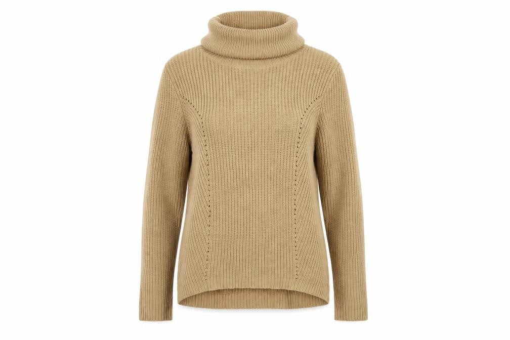 Front view of BHS Women’s Beige, size UK 12, Roll Neck Rib Knit jumper