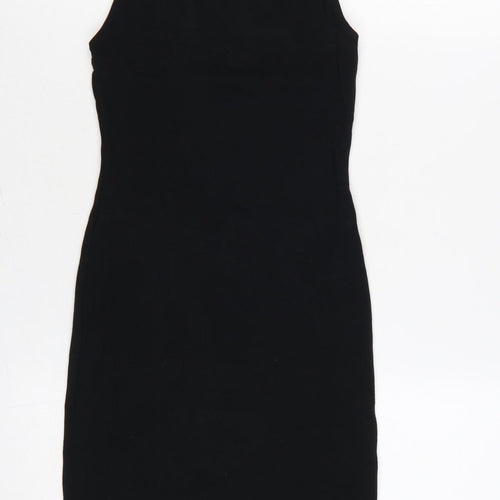 Zara Women Black Size S UK 8 Bodycon Knee Length Sleeveless Cotton Dress