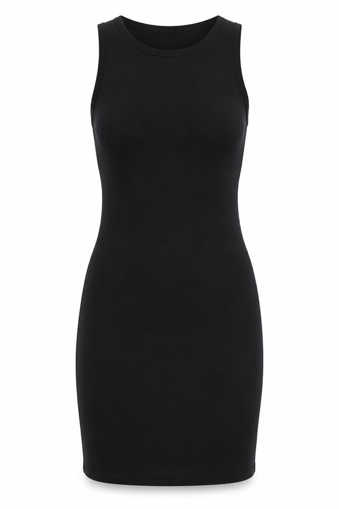 Zara Women Black Size S UK 8 Bodycon Knee Length Sleeveless Cotton Dress