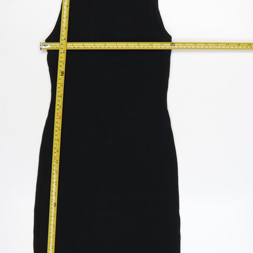Zara Women Black Size S UK 8 Bodycon Knee Length Sleeveless Cotton Dress