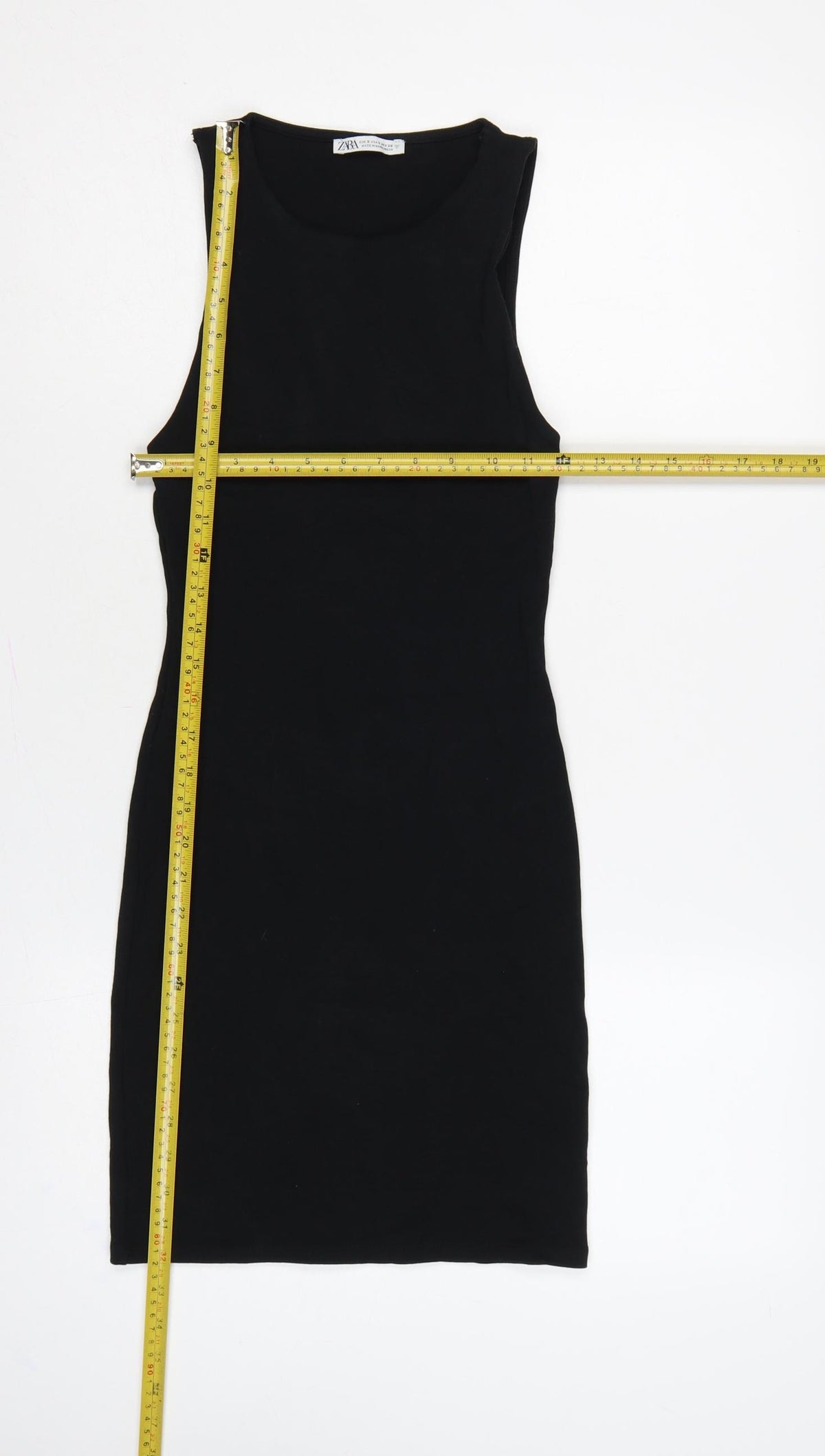 Zara Women Black Size S UK 8 Bodycon Knee Length Sleeveless Cotton Dress
