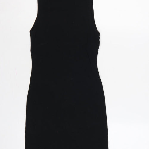 Zara Women Black Size S UK 8 Bodycon Knee Length Sleeveless Cotton Dress