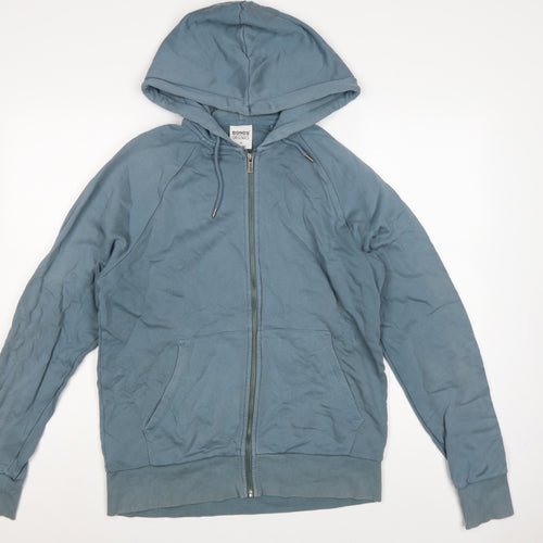Bonds Men Blue M Full Zip Hooded Cotton Fleece Hoodie
