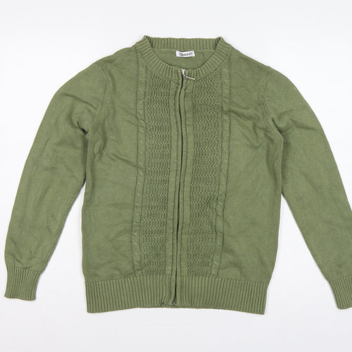 Damart Women Green UK 12 Full Zip Cable Knit Cotton Cardigan