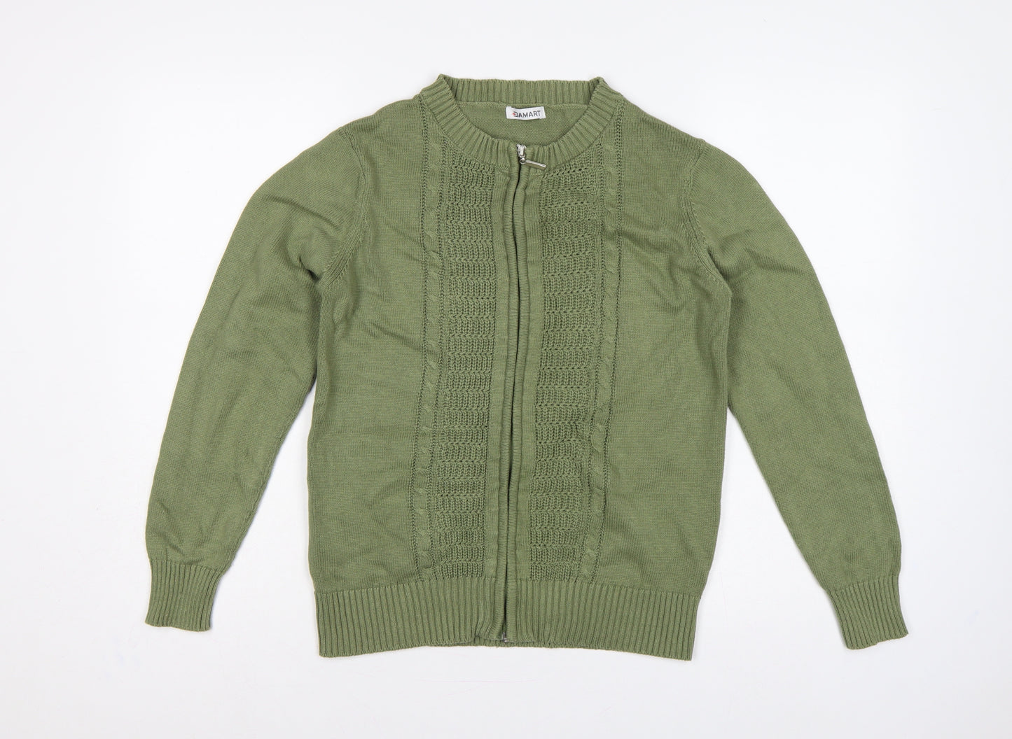 Damart Women Green UK 12 Full Zip Cable Knit Cotton Cardigan