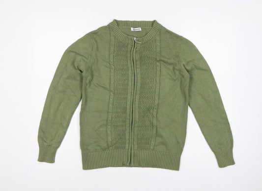Damart Women Green UK 12 Full Zip Cable Knit Cotton Cardigan