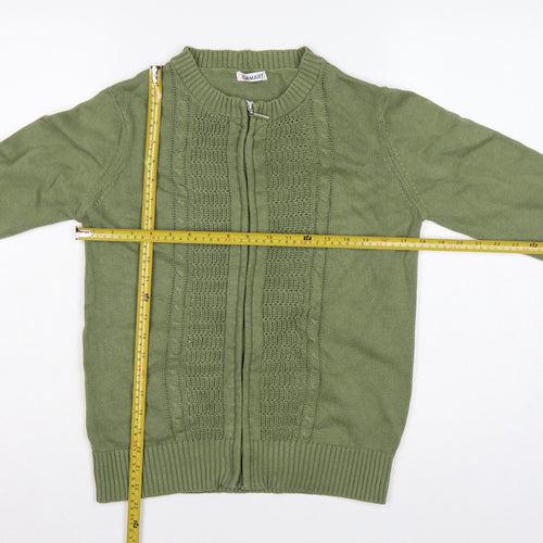 Damart Women Green UK 12 Full Zip Cable Knit Cotton Cardigan