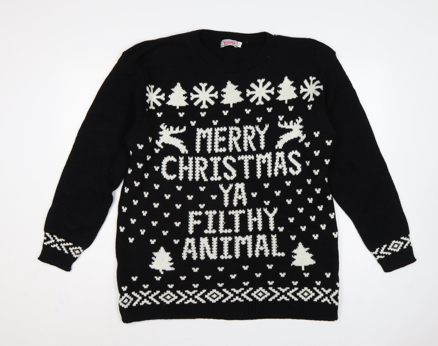 Whisper Women’s Black 2XL Merry Christmas Ya Filthy Animal Jumper