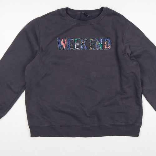 Marks and Spencer Women Grey UK 14 Weekend Embroidered Sweatshirt