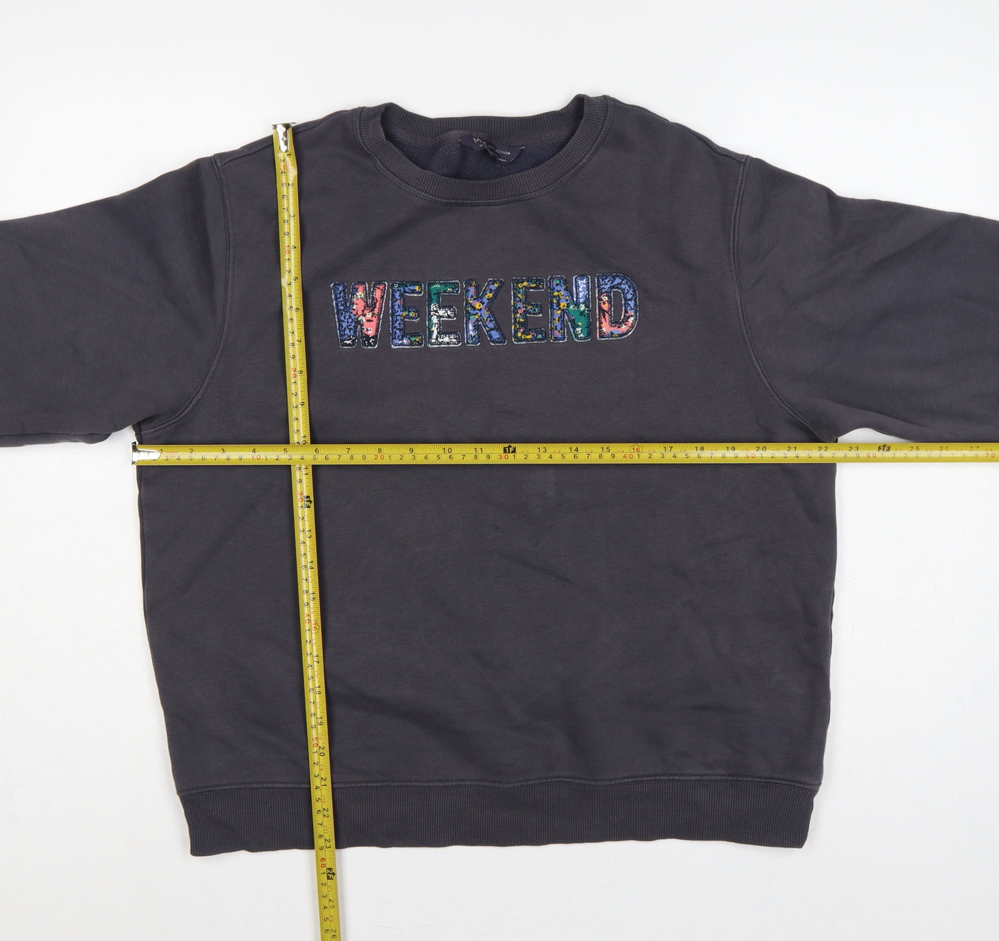 Marks and Spencer Women Grey UK 14 Weekend Embroidered Sweatshirt