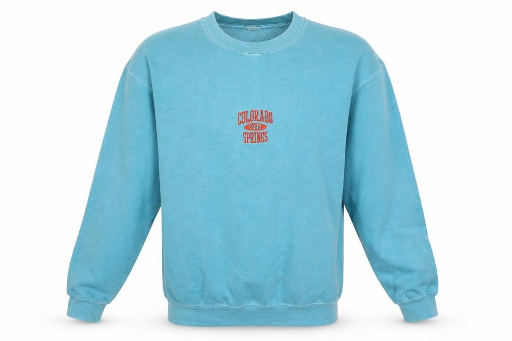 Front view of Colorado Women’s Blue M Pullover Sweatshirt 1995 Springs Embroidered