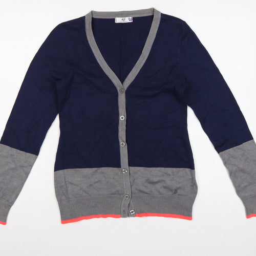AJC Women’s Navy Grey Pink Cotton Blend V-Neck Cardigan Size S