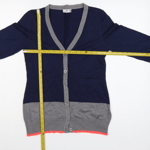 AJC Women’s Navy Grey Pink Cotton Blend V-Neck Cardigan Size S