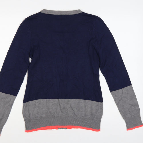 AJC Women’s Navy Grey Pink Cotton Blend V-Neck Cardigan Size S