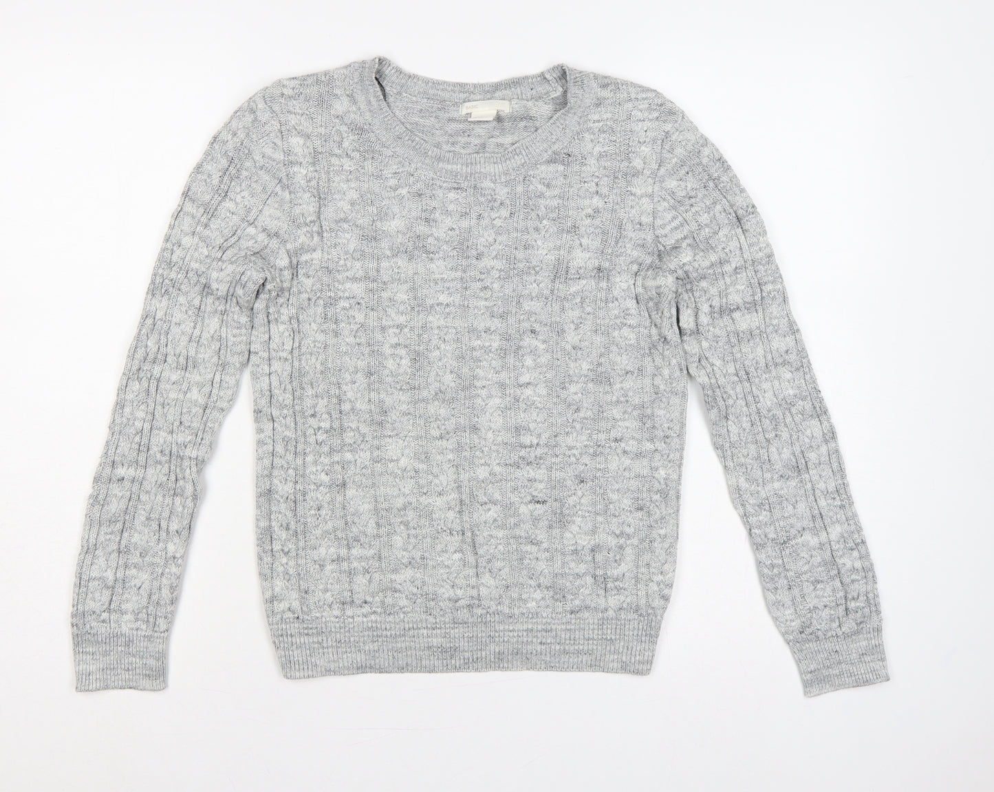 H&M Women Grey S Cable Knit Crew Neck Long Sleeve Jumper