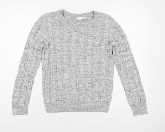 H&M Women Grey S Cable Knit Crew Neck Long Sleeve Jumper