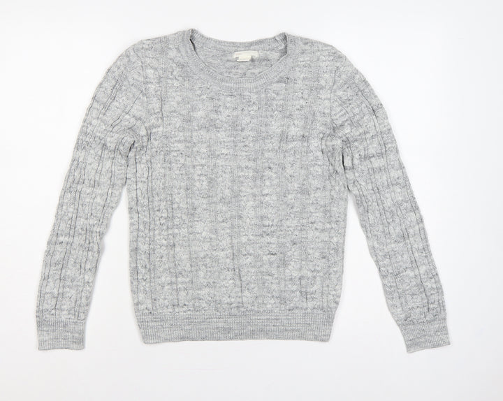 H&M Women Grey S Cable Knit Crew Neck Long Sleeve Jumper