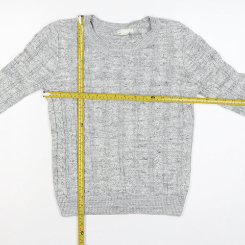 H&M Women Grey S Cable Knit Crew Neck Long Sleeve Jumper
