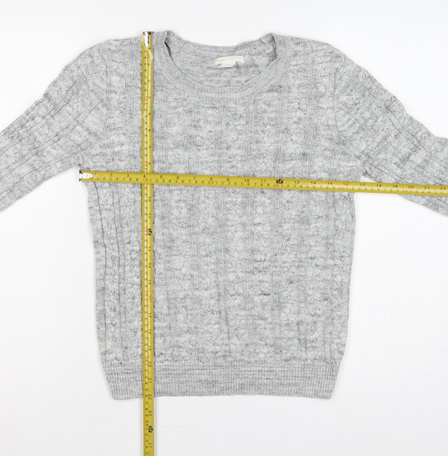 H&M Women Grey S Cable Knit Crew Neck Long Sleeve Jumper