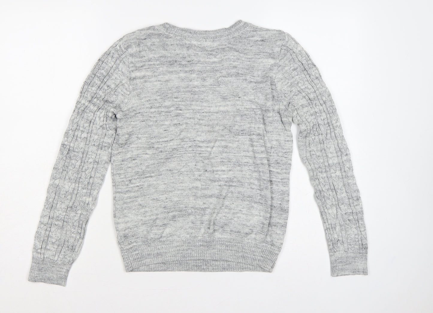 H&M Women Grey S Cable Knit Crew Neck Long Sleeve Jumper