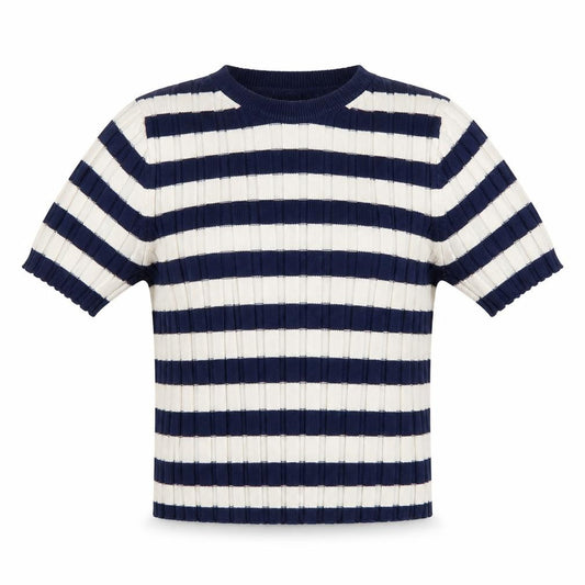 ASOS Design Women’s Blue White Stripe Rib Knit Short Sleeve Jumper UK 8