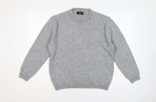 Perry Gold London Women’s Grey M Cable Knit Crew Neck Jumper