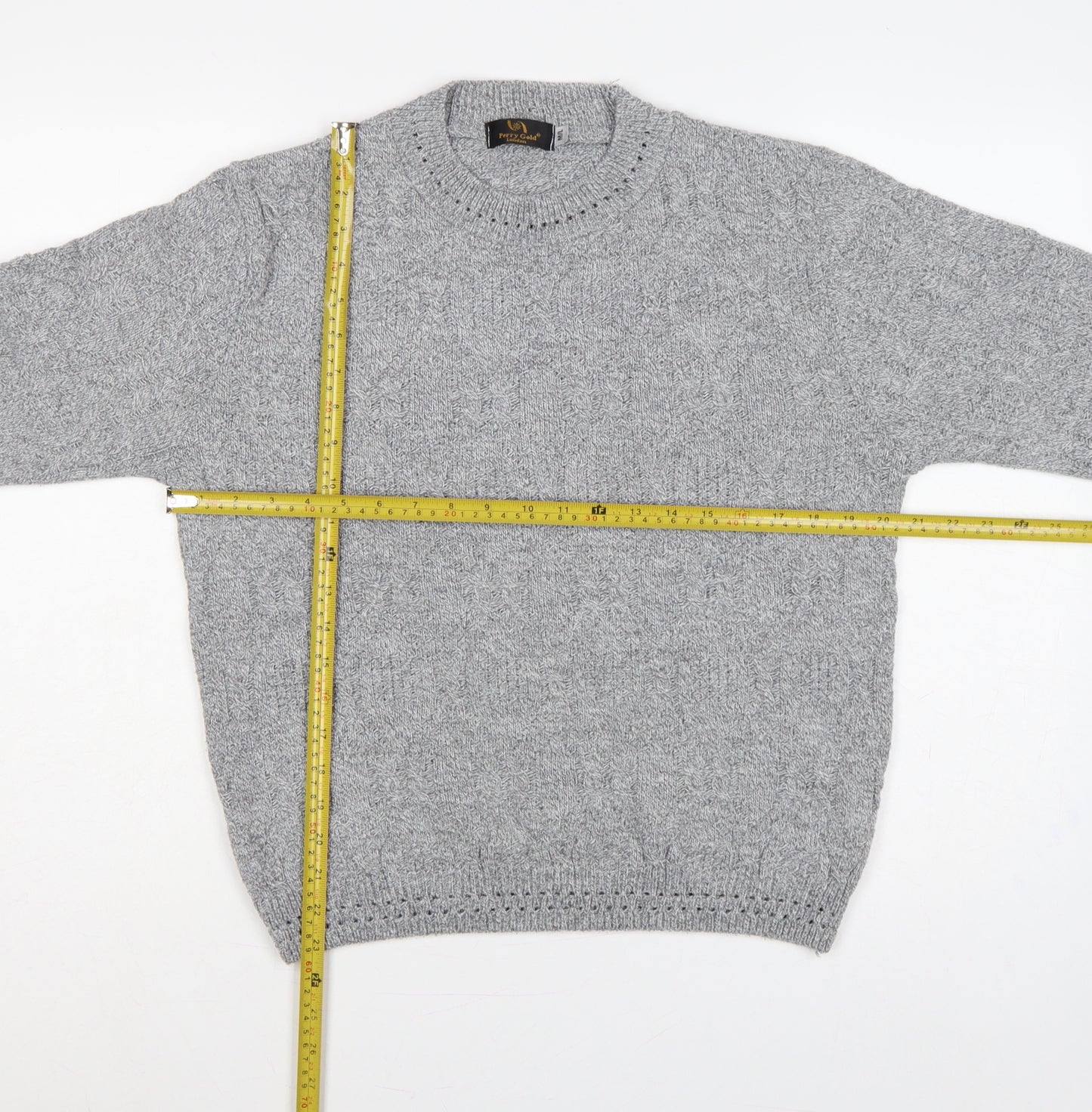 Perry Gold London Women’s Grey M Cable Knit Crew Neck Jumper