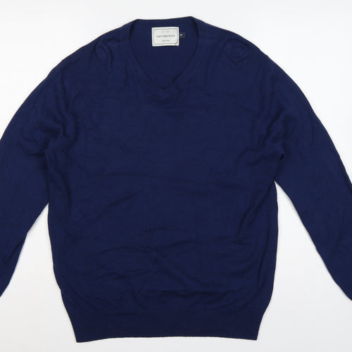 John Lewis Men’s Blue Cotton Rich V-Neck Pullover Jumper M