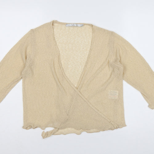 Isle Women Beige Size 14 Open-Knit Wrap Long Sleeve Cardigan