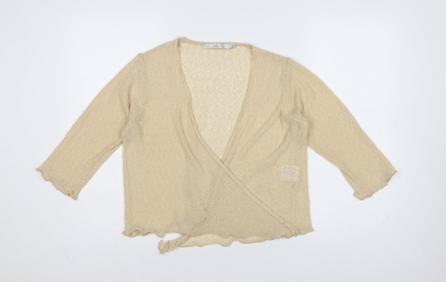 Isle Women Beige Size 14 Open-Knit Wrap Long Sleeve Cardigan