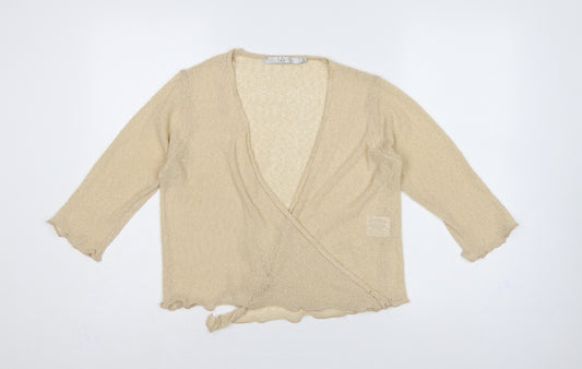Isle Women Beige Size 14 Open-Knit Wrap Long Sleeve Cardigan