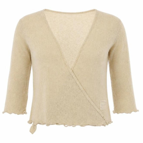 Isle Women Beige Size 14 Open-Knit Wrap Long Sleeve Cardigan