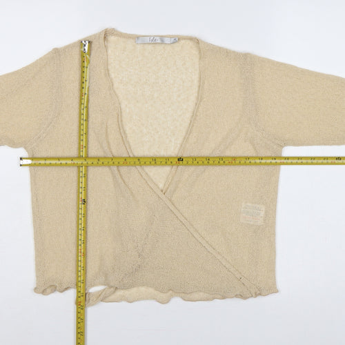 Isle Women Beige Size 14 Open-Knit Wrap Long Sleeve Cardigan