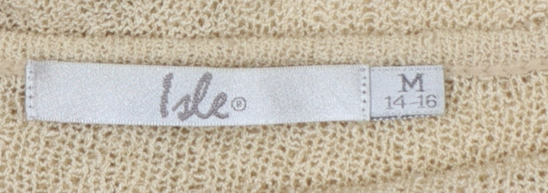 Isle Women Beige Size 14 Open-Knit Wrap Long Sleeve Cardigan