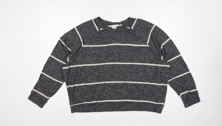 H&M Women's Grey Stripe Knit Sweatshirt UK 12 Relaxed Crew Neck