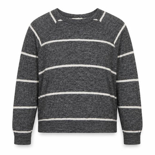 H&M Women's Grey Stripe Knit Sweatshirt UK 12 Relaxed Crew Neck