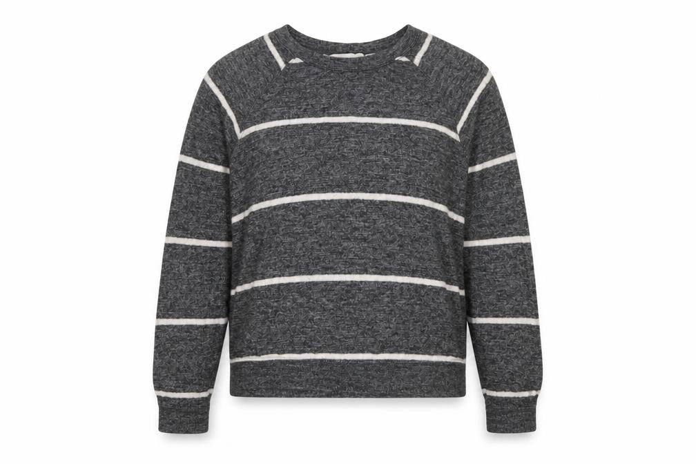 H&M Women's Grey Stripe Knit Sweatshirt UK 12 Relaxed Crew Neck