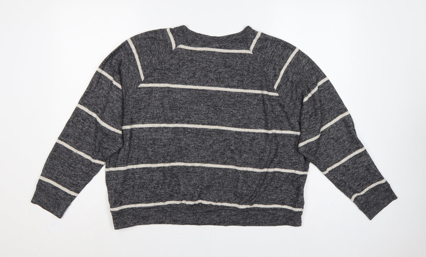 H&M Women's Grey Stripe Knit Sweatshirt UK 12 Relaxed Crew Neck
