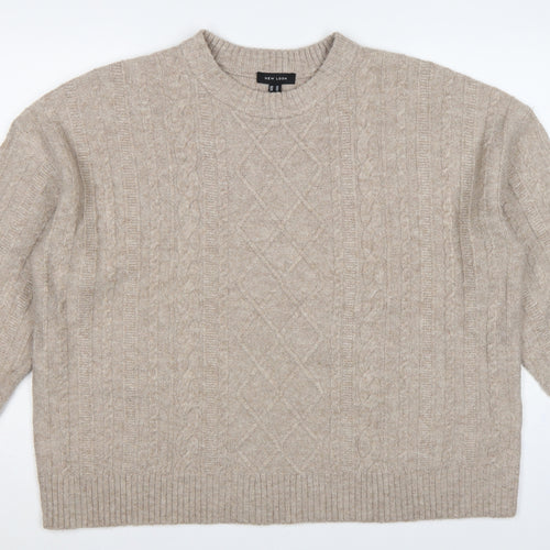 New Look Women Beige XL Cable-Knit Crew Neck Long Sleeve Pullover Jumper