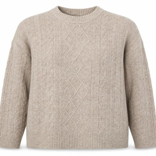 New Look Women Beige XL Cable-Knit Crew Neck Long Sleeve Pullover Jumper