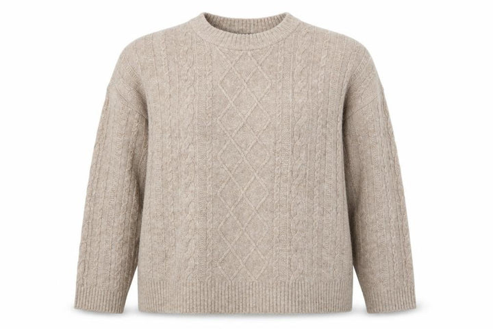 New Look Women Beige XL Cable-Knit Crew Neck Long Sleeve Pullover Jumper