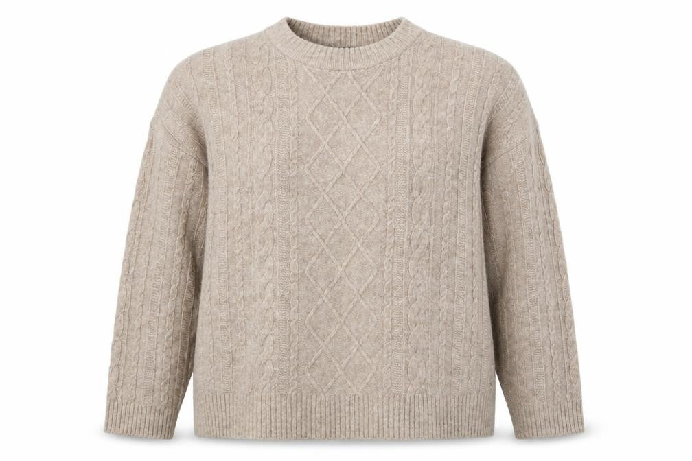 New Look Women Beige XL Cable-Knit Crew Neck Long Sleeve Pullover Jumper