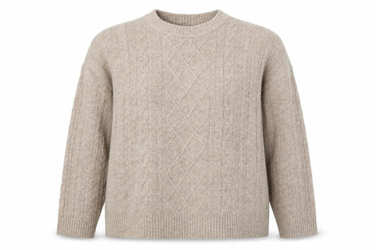 Front view of New Look Women Beige XL Cable-Knit Crew Neck Long Sleeve jumper