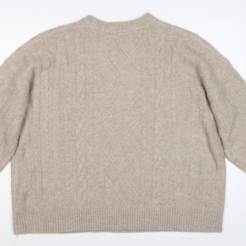 New Look Women Beige XL Cable-Knit Crew Neck Long Sleeve Pullover Jumper